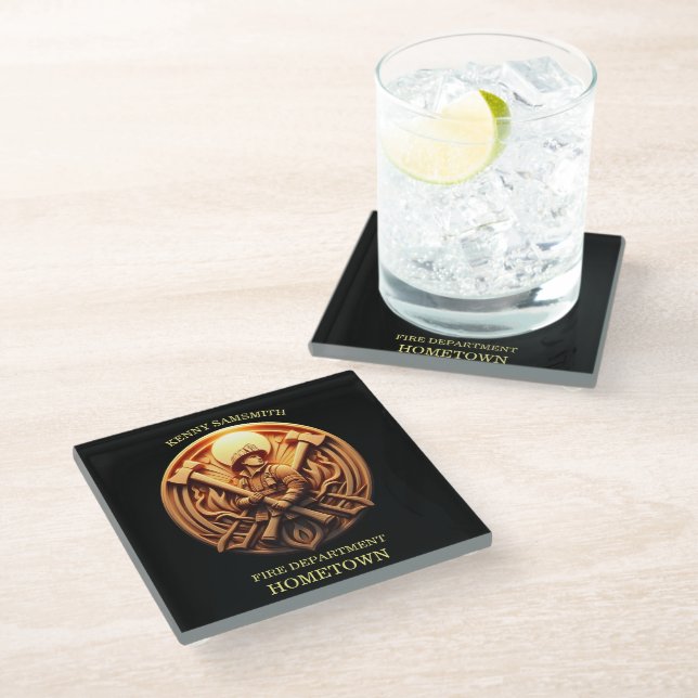 Fire Departments Badge symbolising bravery Glass Coaster (Angled)