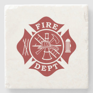 Fire Dept Maltese Cross Marble Stone Coaster
