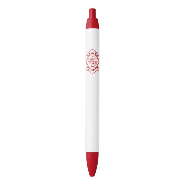 Fire Dept Maltese Cross Red Trim Pen, Black Ink Black Ink Pen (Front Vertical)