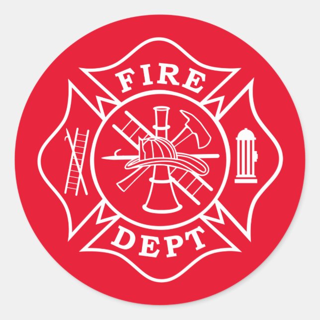 Fire Dept Maltese Cross Round Sticker, Glossy Classic Round Sticker (Front)