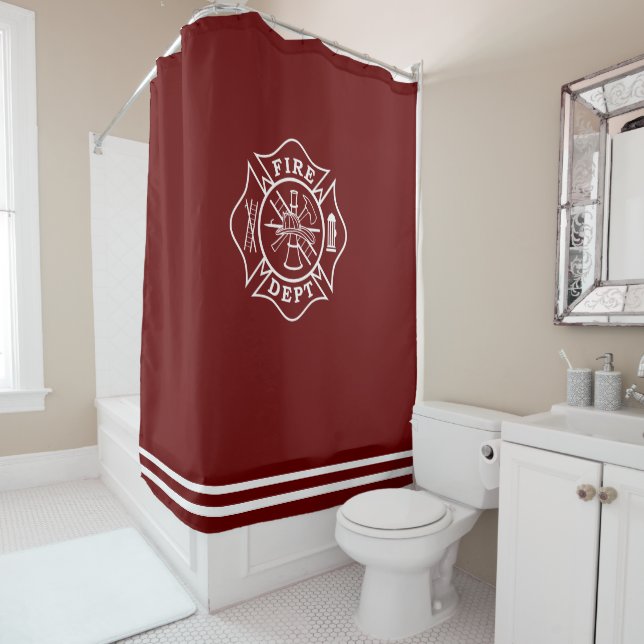 Fire Dept Maltese Cross Shower Curtain (In Situ)