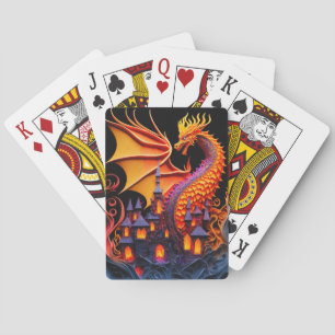 Fire Dragon Castle Fantasy Art Mythical Creatures Playing Cards