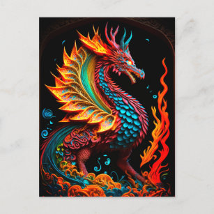 Fire Dragon Castle Fantasy Art Mythical Creatures Postcard