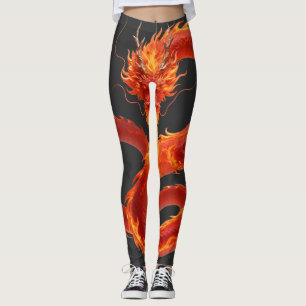 Fire Dragon Fantasy Art Design, Mythical Creature  Leggings