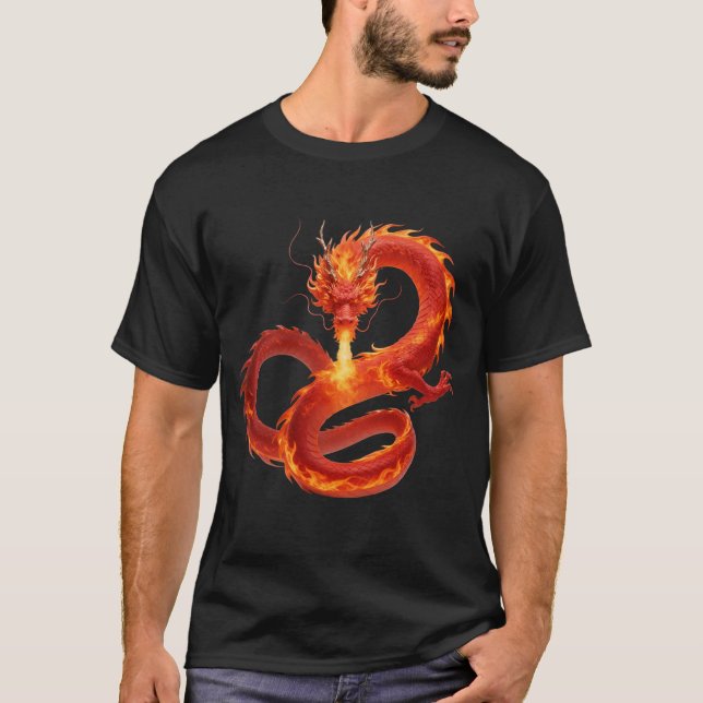 Fire Dragon Fantasy Art Design, Mythical Creature  T-Shirt (Front)