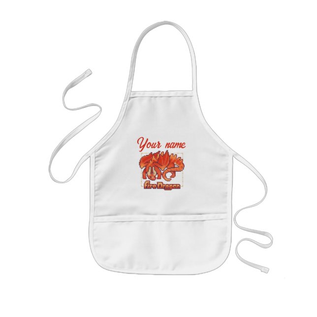 Fire dragon, fire dragon, Pixel Art Kids Apron (Front)