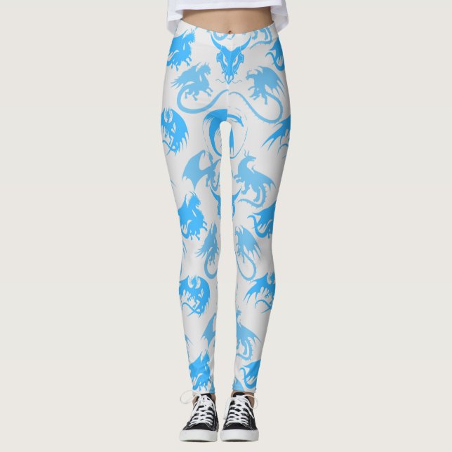 Fire Dragons Pattern LBlue LGrey zbg Leggings (Front)