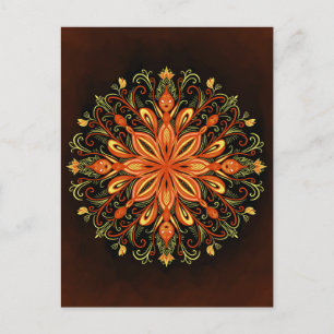 Fire Element Mandala - Kaleidoscopic Flame Creatur Postcard