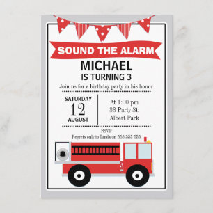 Fire Engine And Bunting Birthday Invitation