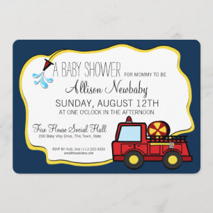 Fire Engine and Hose Baby Shower Invitation