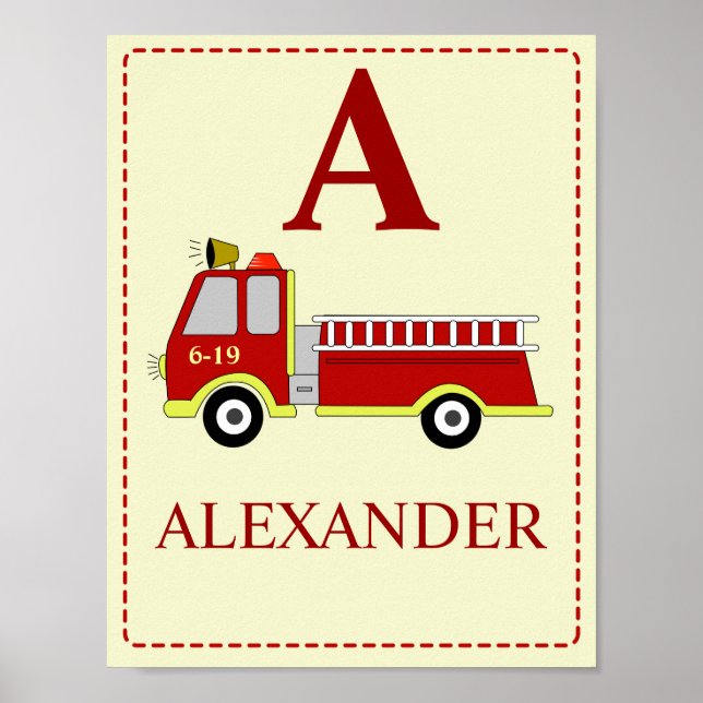 FIRE ENGINE Baby boy's room nursery Art Print (Front)