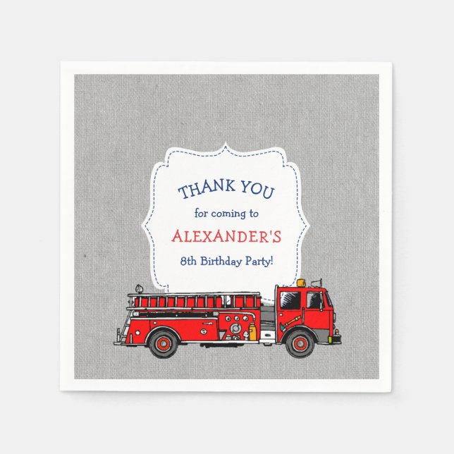 Fire Engine Birthday party decor, firefighter Napkin (Front)