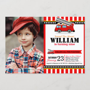 Fire Engine Birthday Party Photo Invitation