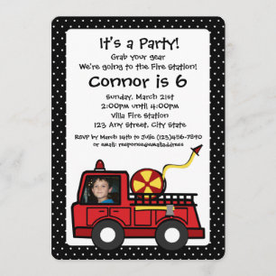 Fire Engine Birthday with Photo Invitation