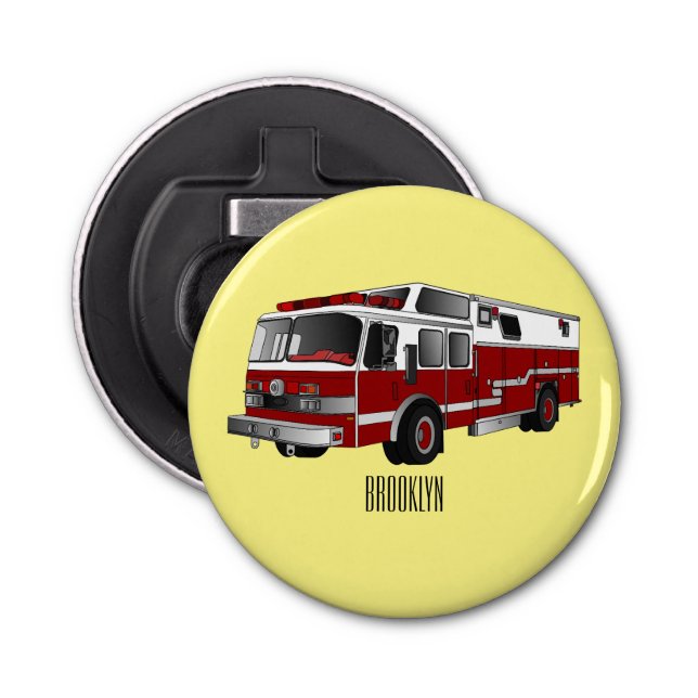 Fire engine cartoon illustration bottle opener (Front)