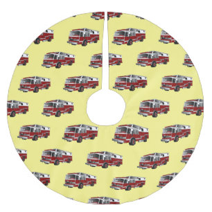 Fire engine cartoon illustration brushed polyester tree skirt