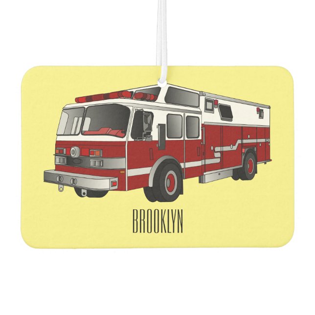 Fire engine cartoon illustration car air freshener (Front)