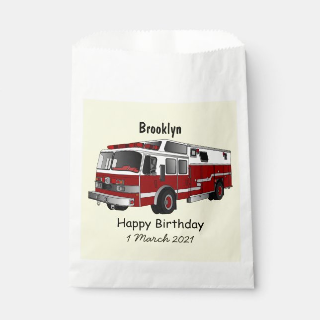 Fire engine cartoon illustration favour bag (Front)