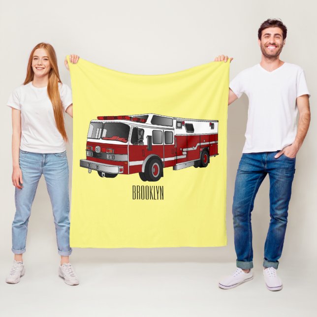 Fire engine cartoon illustration fleece blanket (In Situ)