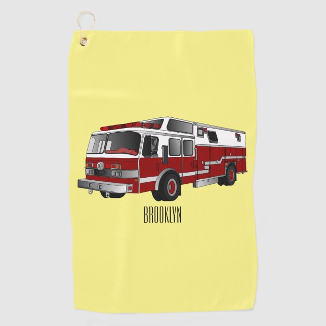 Fire engine cartoon illustration golf towel (Front)