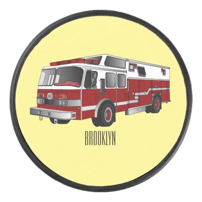 Fire engine cartoon illustration hockey puck (Front)