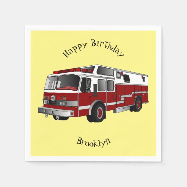 Fire engine cartoon illustration napkin (Front)