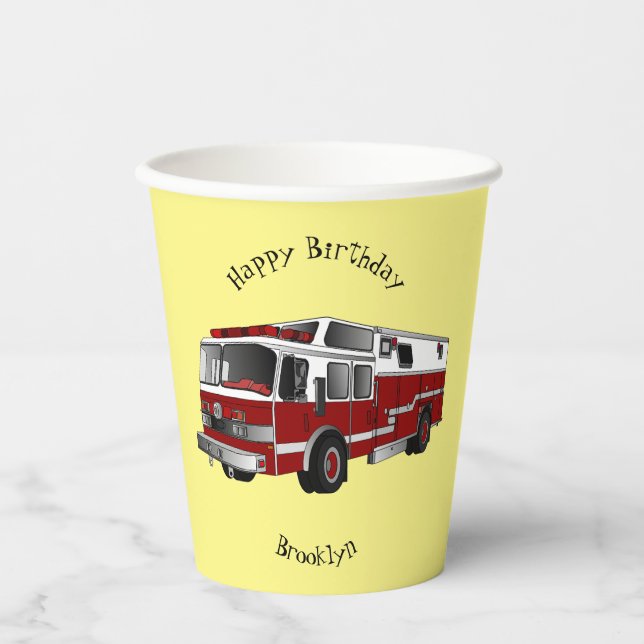 Fire engine cartoon illustration paper cups (Front)