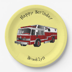 Fire engine cartoon illustration paper plate