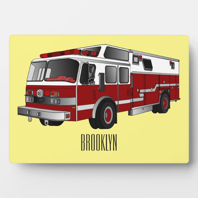 Fire engine cartoon illustration plaque (Front)