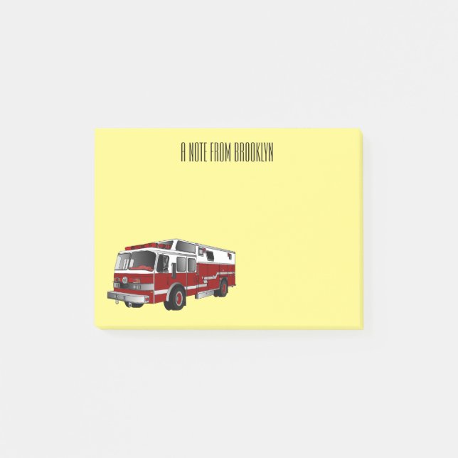Fire engine cartoon illustration post-it notes (Front)