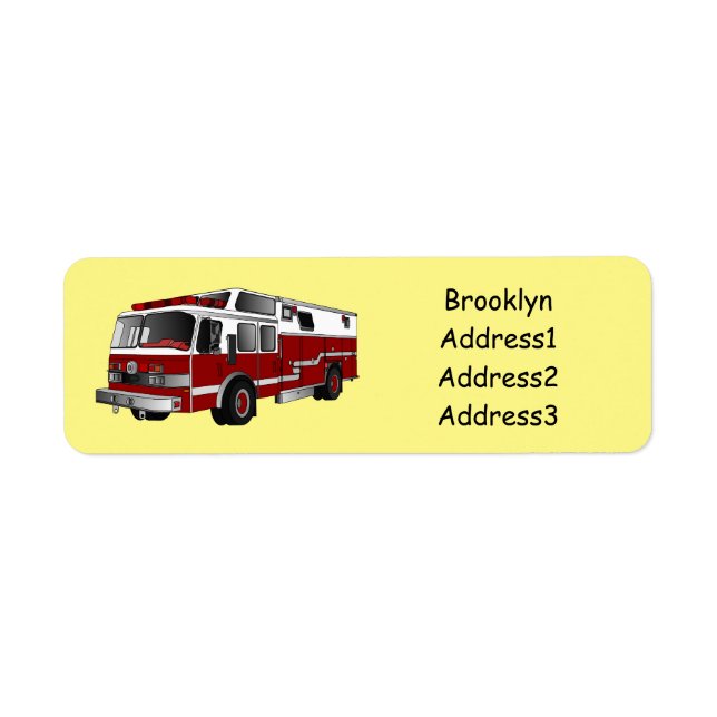 Fire engine cartoon illustration return address label (Front)