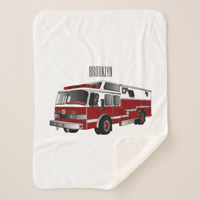 Fire engine cartoon illustration sherpa blanket (Front)