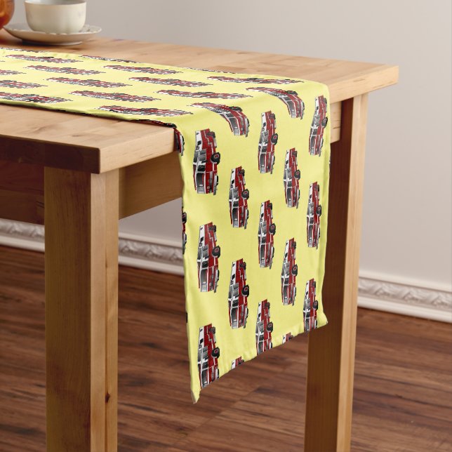 Fire engine cartoon illustration short table runner (In Situ)