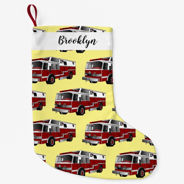 Fire engine cartoon illustration small christmas stocking (Front)