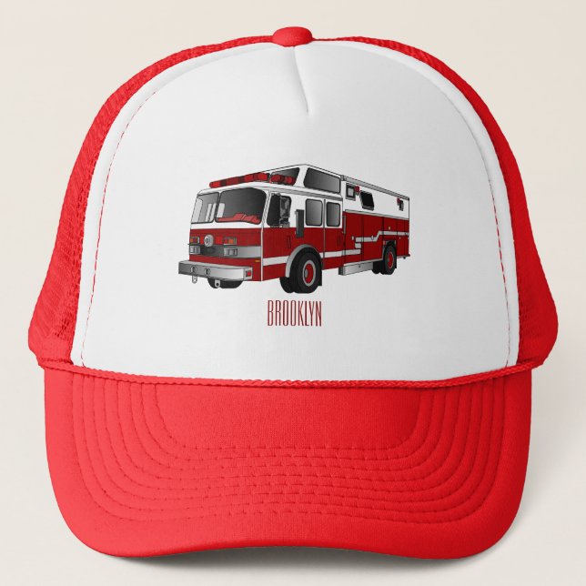 Fire engine cartoon illustration trucker hat (Front)