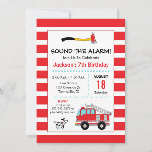 Fire Engine Fire Fighter Birthday Party Invitation