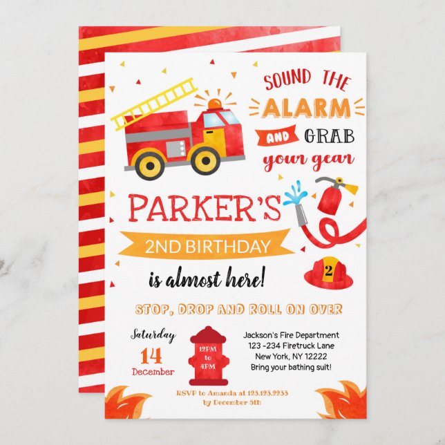 Fire Engine  Fire Truck Birthday Party Invitation  (Front/Back)