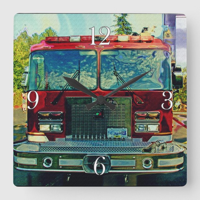 Fire Engine Firefighters Wall Clock (Front)