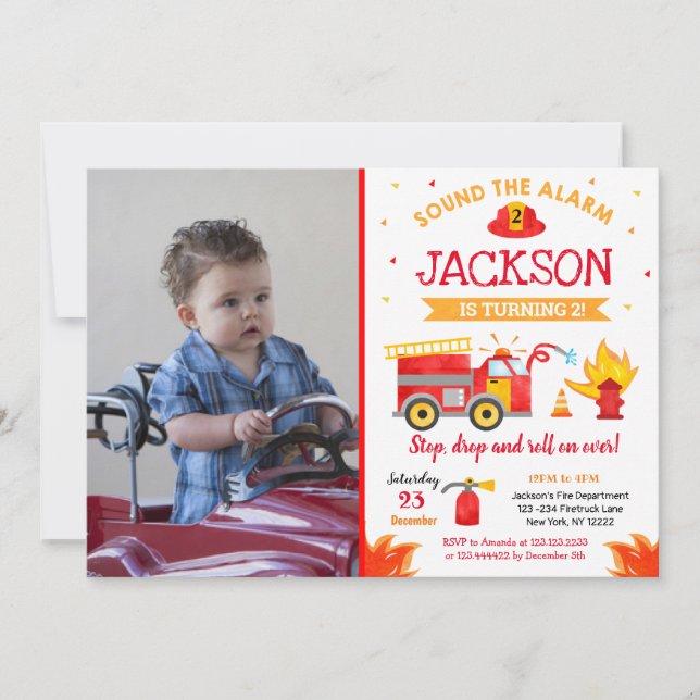 Fire Engine Firetruck Birthday Party Invitation (Front)