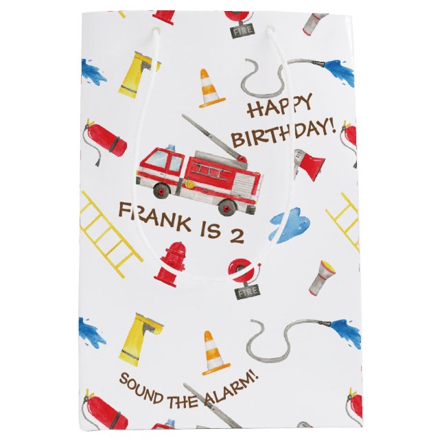 Fire Engine Firetruck Fire Truck Medium Gift Bag (Front)