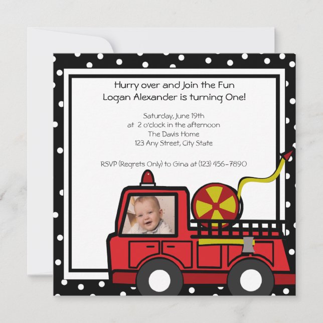 Fire Engine Fun/ Photo Invitation (Front)