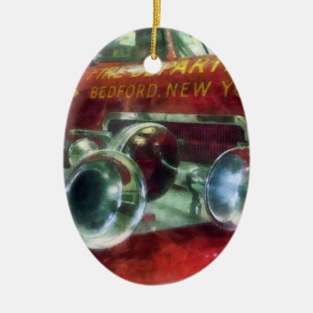 Fire Engine Horns and Bell Ceramic Ornament (Front)