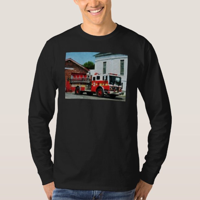 Fire Engine in Front of Fire Station T-Shirt (Front)