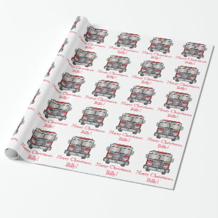 Fire Engine: Merry Christmas Name Customisable Wrapping Paper