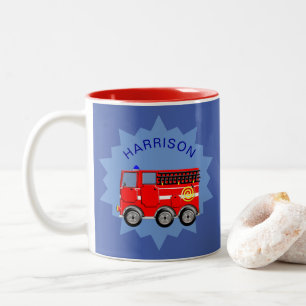 Fire Engine Personalised Boys Cute Two-Tone Coffee Mug