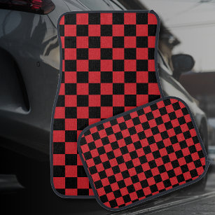 Fire Engine Red and Black Chequered Vintage Car Mat