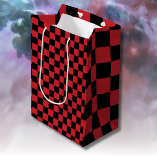 Fire Engine Red and Black Chequered Vintage Medium Gift Bag