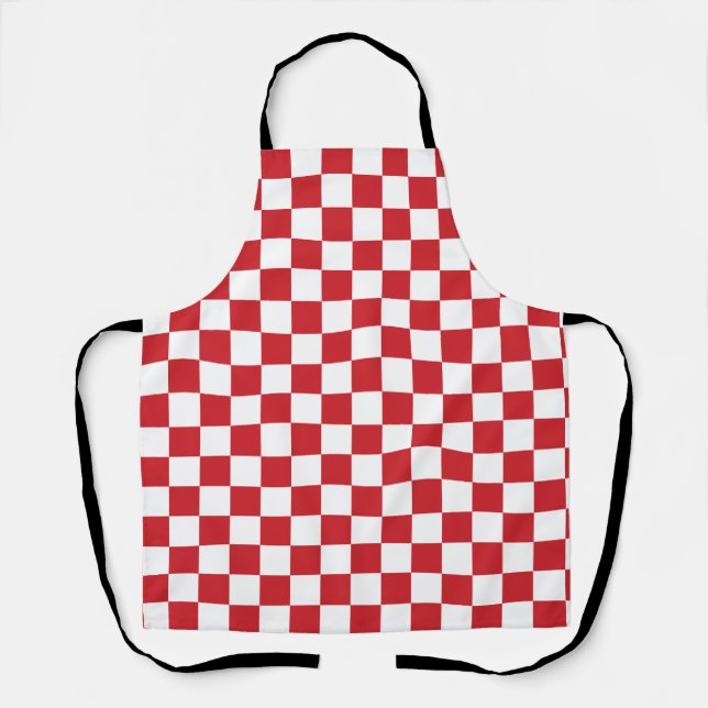 Fire Engine Red and White Chequered Vintage Apron (Front)