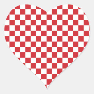 Fire Engine Red and White Chequered Vintage Heart Sticker