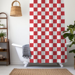Fire Engine Red and White Chequered Vintage Shower Curtain